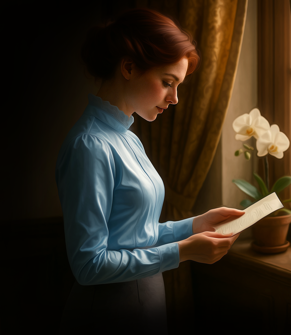 Abby reading the telegram